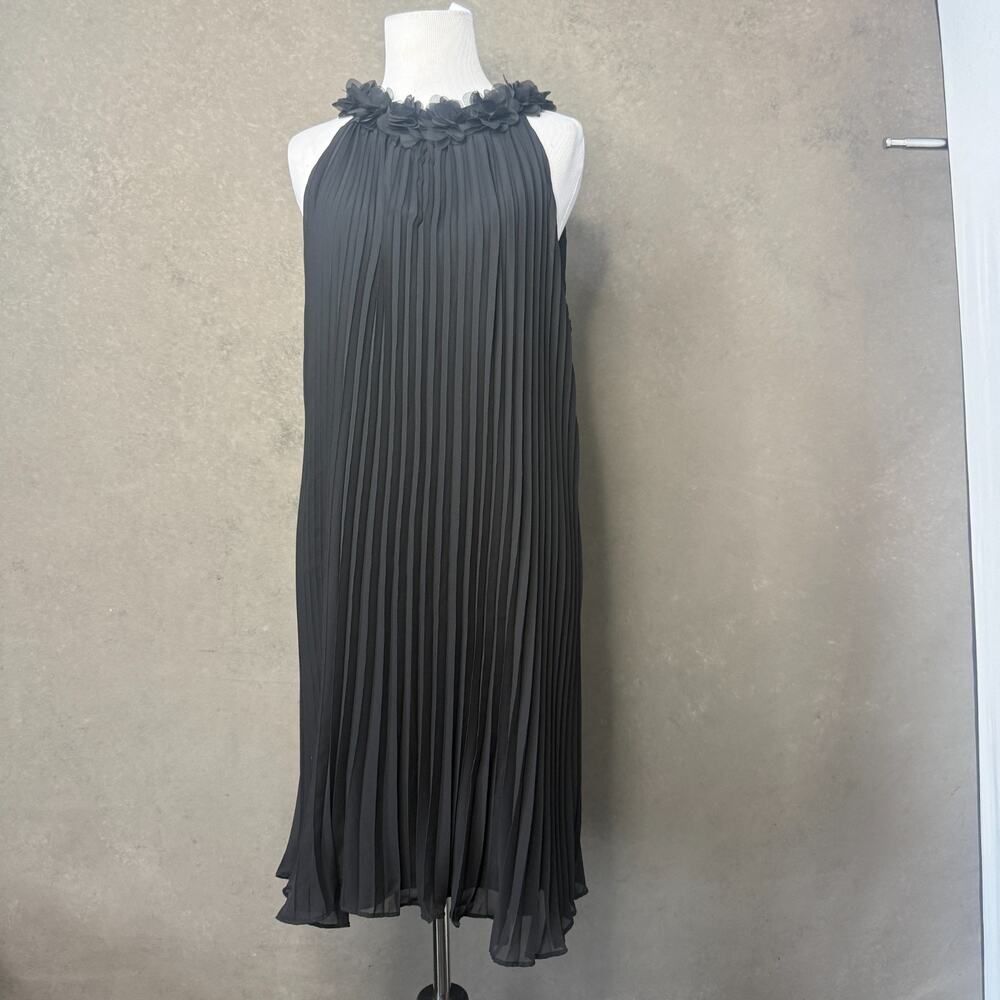Nicole Miller Black Pleated Chiffon Halter Dress L